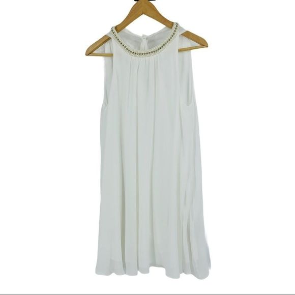 Soprano Swing Dress 9269 Small Chiffon White Beade - Picture 1 of 8